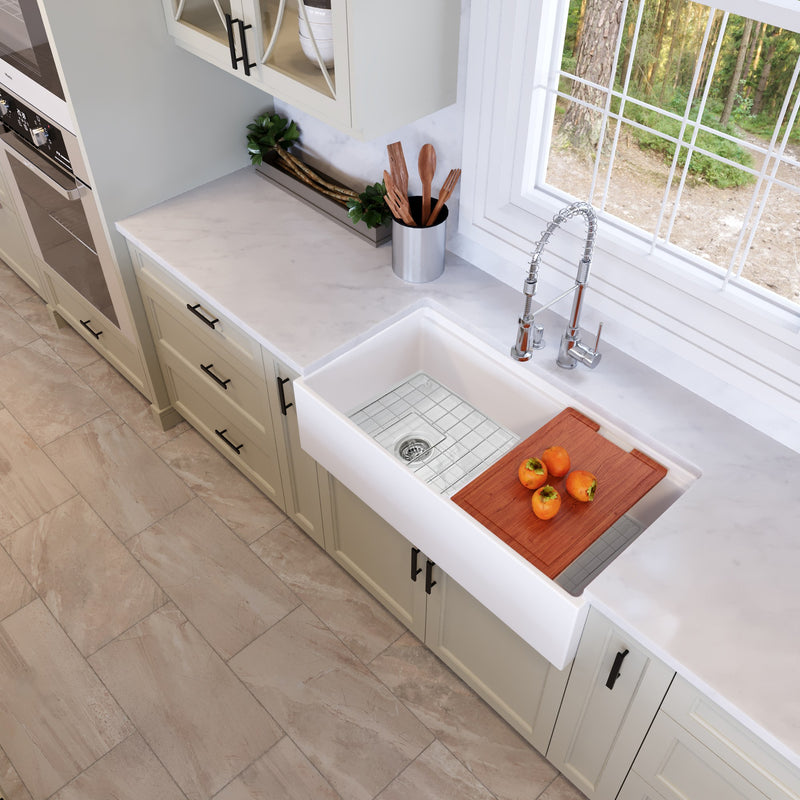 Nantucket Sinks 36-inch Workstation Fireclay Apron Sink with Accessories - White T-PS36W - view 8