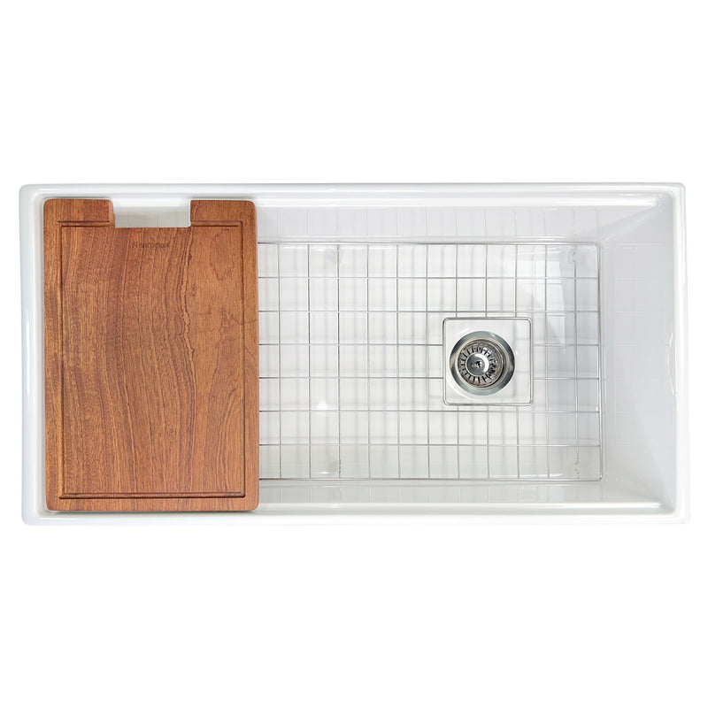 Nantucket Sinks 36-inch Workstation Fireclay Apron Sink with Accessories - White T-PS36W