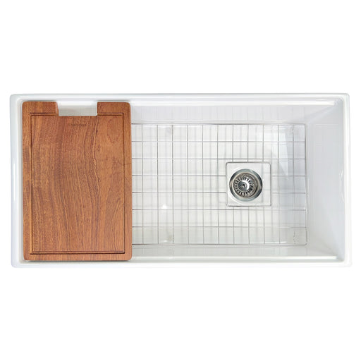 Nantucket Sinks 36-inch Workstation Fireclay Apron Sink with Accessories - White T-PS36W