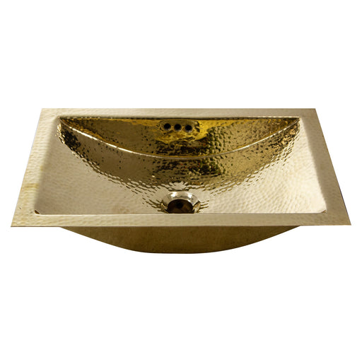 Nantucket Sinks TRB-OF - 19.8 Inch 12.8 Inch Hand Hammered Brass Rectangle Undermount Bathroom Sink with Overflow