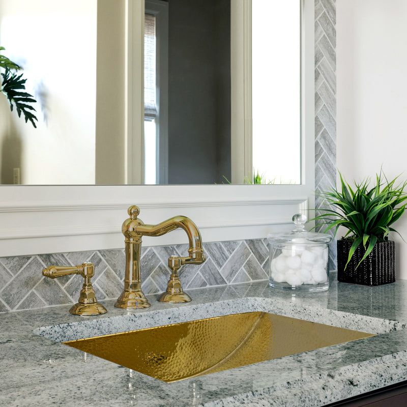 Nantucket Sinks TRB2416-OF - 23.5 Inch X 15.5 Inch Hand Hammered Brass Rectangle Undermount Bathroom Sink with Overflow - view 5