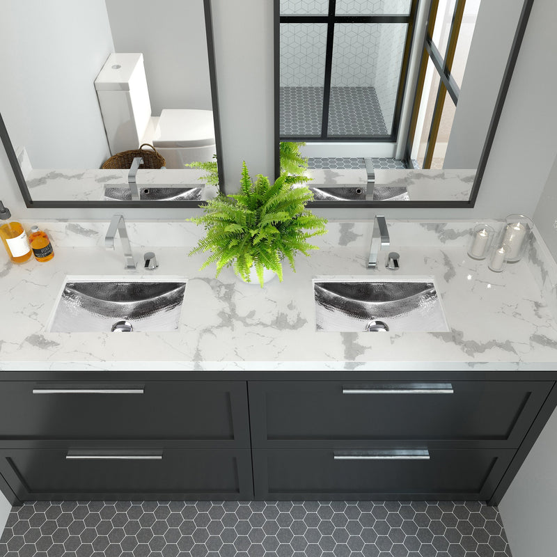 Nantucket Sinks Hammered Stainless Steel Rectangle Undermount Bathroom Sink with Overflow TRS-OF - view 6