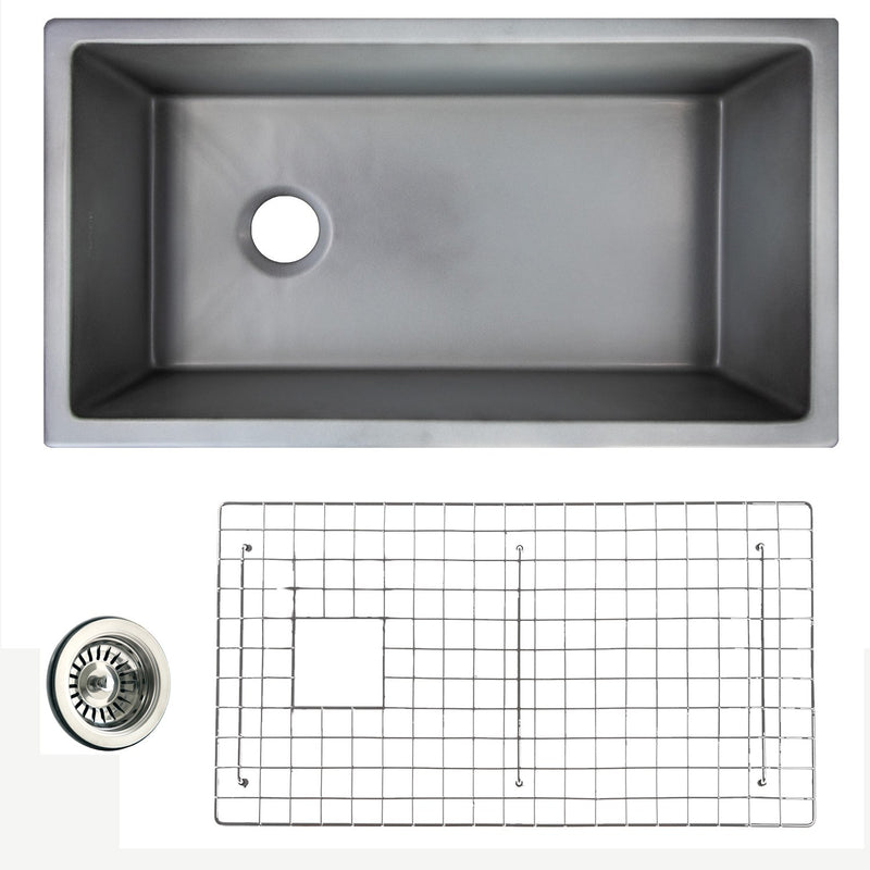 Nantucket Sinks 34-Inch Fireclay Kitchen Sink - Concrete Grey Wellfleet-3419Concrete - view 5