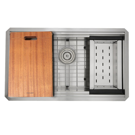 Nantucket Sinks ZR-PS-3018-16 - 30 Inch Pro Series Large Rectangle Single Bowl Undermount Stainless Steel Kitchen Sink, With Included Grid, Colander And Cutting Board
