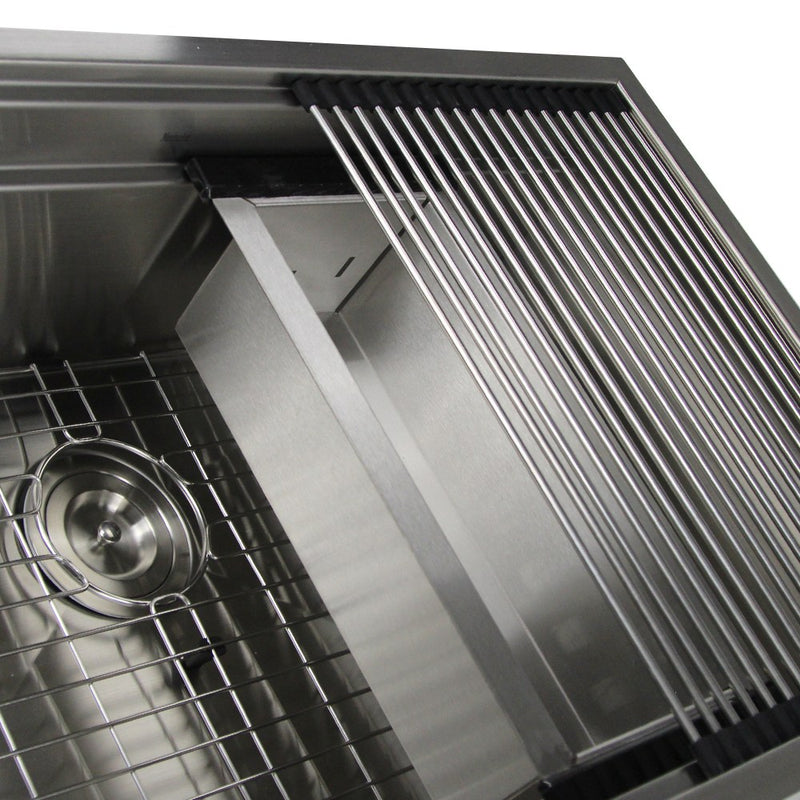 Nantucket Sinks ZR-PS-3220-16 - 32 Inch Pro Series Large Prep Station Single Bowl Undermount Stainless Steel Kitchen Sink, With Included Rolling Mat, Grid, Colander, and Drain. - view 2