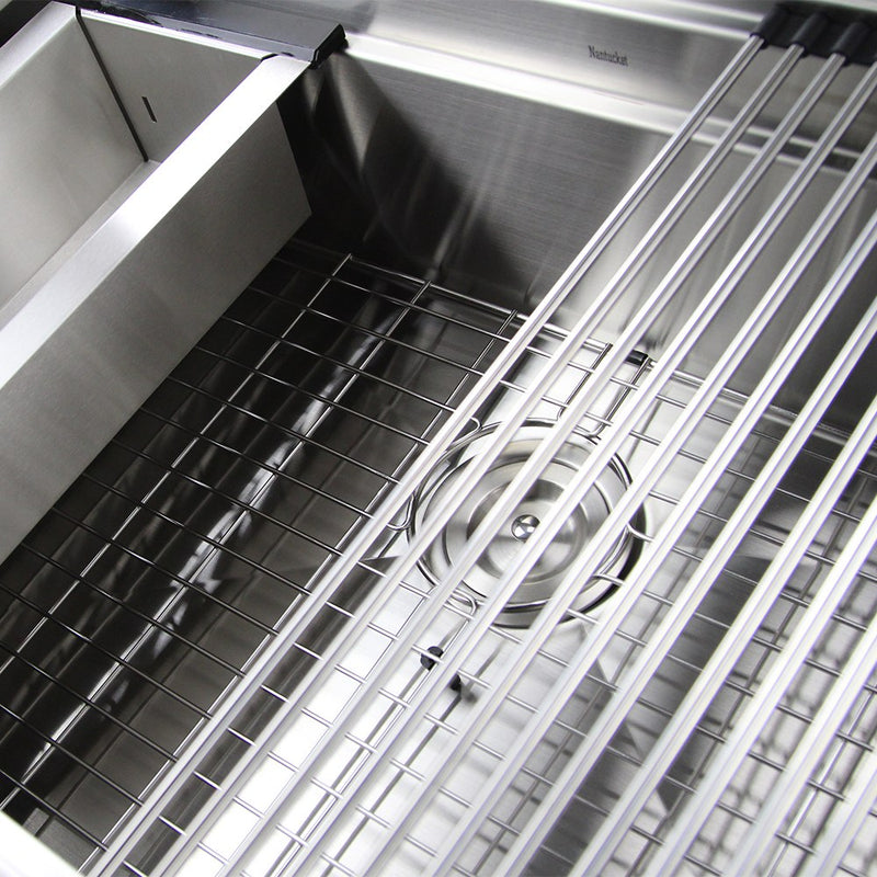 Nantucket Sinks ZR-PS-3220-16 - 32 Inch Pro Series Large Prep Station Single Bowl Undermount Stainless Steel Kitchen Sink, With Included Rolling Mat, Grid, Colander, and Drain. - view 4