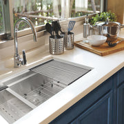 Nantucket Sinks ZR-PS-3220-16 - 32 Inch Pro Series Large Prep Station Single Bowl Undermount Stainless Steel Kitchen Sink, With Included Rolling Mat, Grid, Colander, and Drain. - view 6