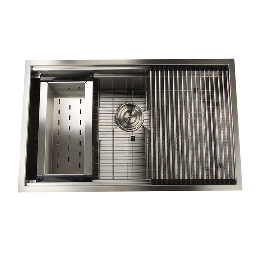 Nantucket Sinks ZR-PS-3220-16 - 32 Inch Pro Series Large Prep Station Single Bowl Undermount Stainless Steel Kitchen Sink, With Included Rolling Mat, Grid, Colander, and Drain.