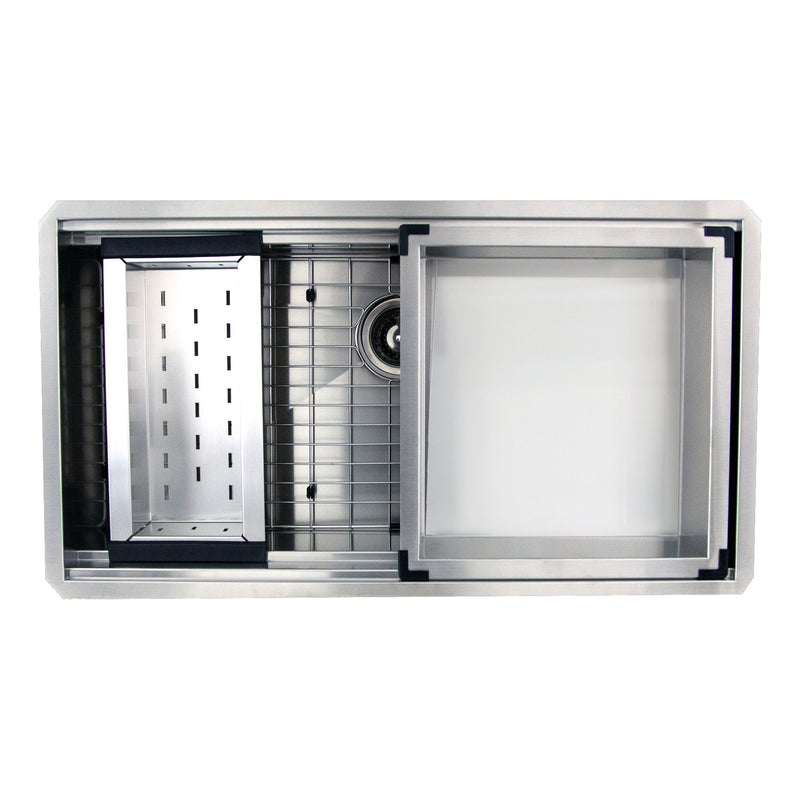 Nantucket Sinks ZR-PS-3620-16 - 36 Inch Pro Series Large Prep Station Single Bowl Undermount Stainless Steel Kitchen Sink with Compatible Accessories