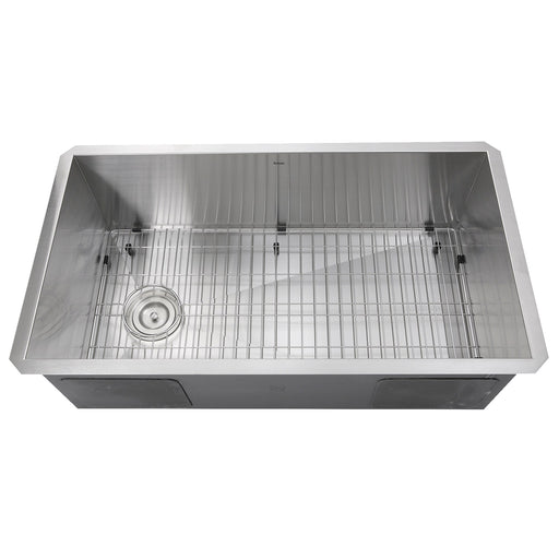 Nantucket Sinks ZR3218-OSD - 32 Inch Pro Series Large Rectangle Single Bowl Undermount Small Radius Stainless Steel Kitchen Sink, Offset Drain