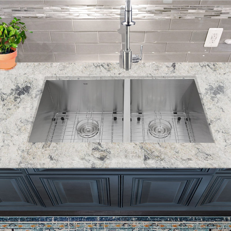 Nantucket Sinks ZR3219-OS-16 - 32 Inch Pro Series 55/45 Offset Double bowl Undermount Zero Radius Stainless Steel Kitchen Sink - view 6