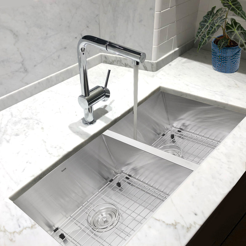Nantucket Sinks ZR3219-OS-16 - 32 Inch Pro Series 55/45 Offset Double bowl Undermount Zero Radius Stainless Steel Kitchen Sink - view 7
