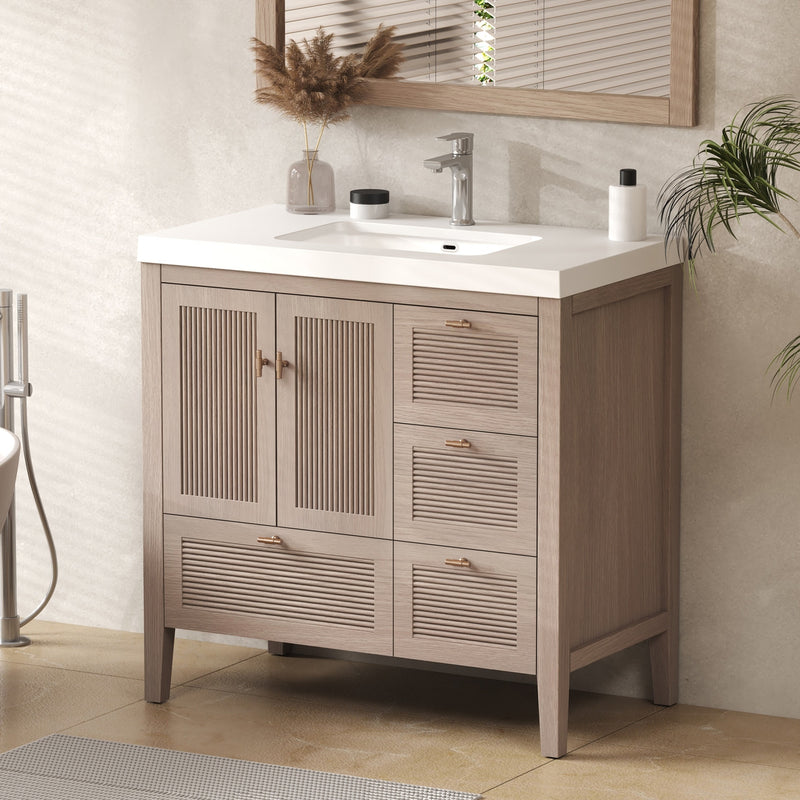 Moreno Bath NCS36-R NCS 36" Louvered Freestanding Bathroom Vanity with Acrylic Sink | Right Side Drawers - view 3