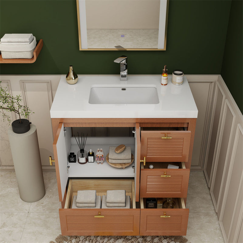 Moreno Bath NCS36-R NCS 36" Louvered Freestanding Bathroom Vanity with Acrylic Sink | Right Side Drawers - view 7
