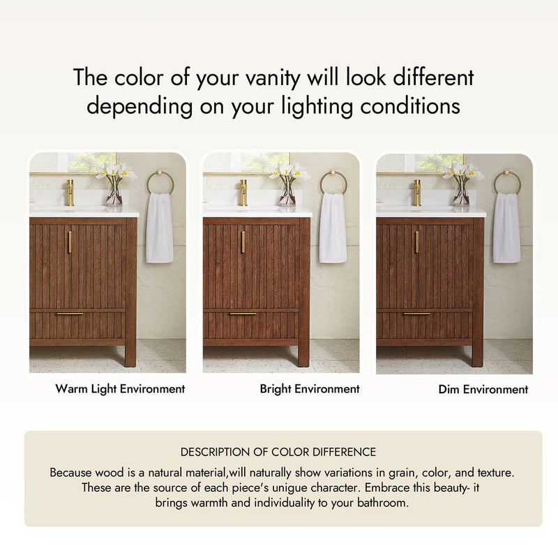 Vinnova 704224-AD-GW Shenzhen 24" Single Sink Bath Vanity in Aged Dark Brown Oak