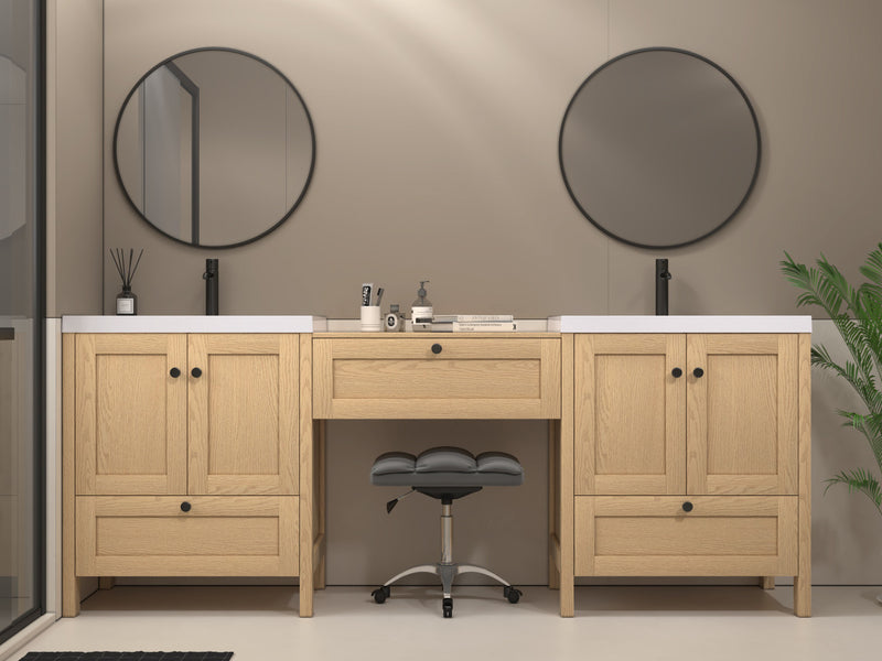 Moreno Bath NOVA-30+S30+30 Nova 90" Freestanding Bathroom Vanity with Sink Top and Floating Makeup Counter Table
