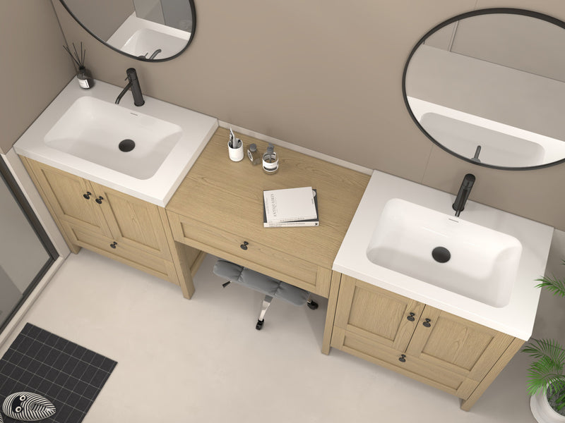 Moreno Bath NOVA-30+S30+30 Nova 90" Freestanding Bathroom Vanity with Sink Top and Floating Makeup Counter Table - view 9
