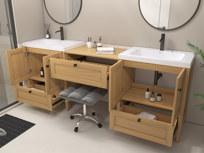 Moreno Bath NOVA-30+S30+30 Nova 90" Freestanding Bathroom Vanity with Sink Top and Floating Makeup Counter Table - view 14