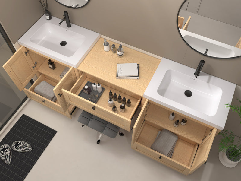 Moreno Bath NOVA-30+S30+30 Nova 90" Freestanding Bathroom Vanity with Sink Top and Floating Makeup Counter Table - view 10