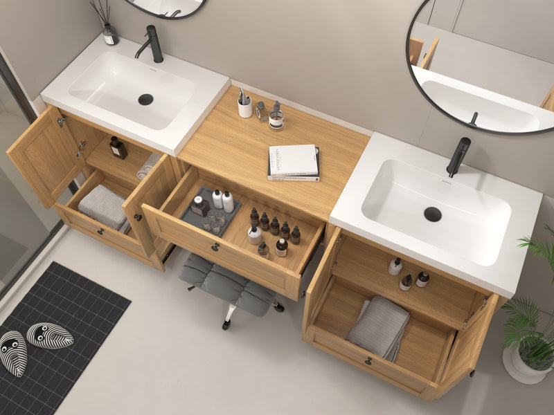 Moreno Bath NOVA-30+S30+30 Nova 90" Freestanding Bathroom Vanity with Sink Top and Floating Makeup Counter Table - view 11