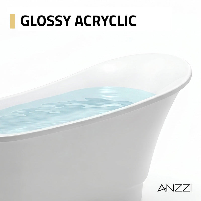 Anzzi FT-AZ095 Prima Series 67 in. x 31 in. Flat Bottom Acrylic Freestanding Soaking Bathtub with Center Drain in Glossy White - view 3