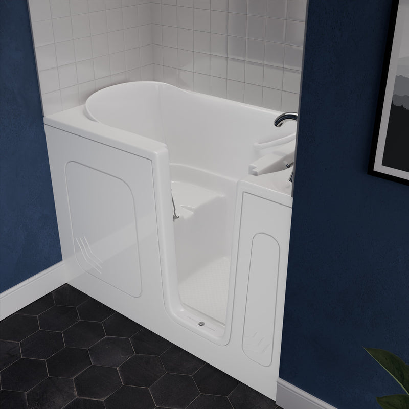 Meditub 3054RWS Collection 30 x 54 Right Side Drain Soaker Jetted Bathtub in White with Fast Filling Faucet Set