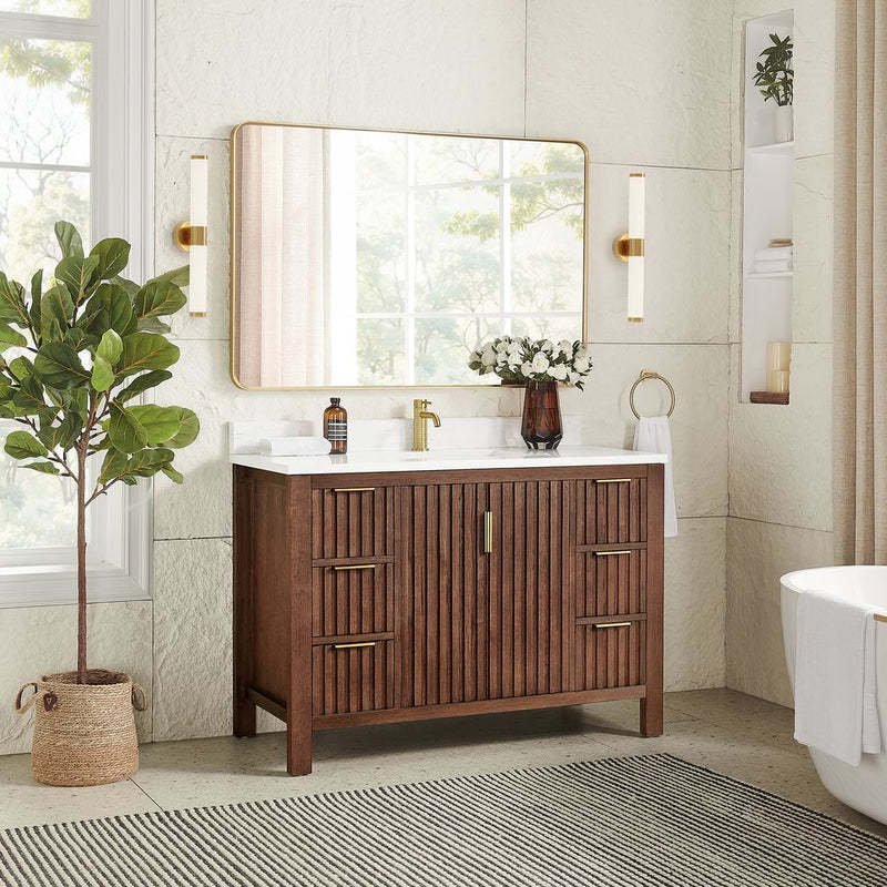 Vinnova 704248-AD-GW Shenzhen 48" Single Sink Bath Vanity in Aged Dark Brown Oak