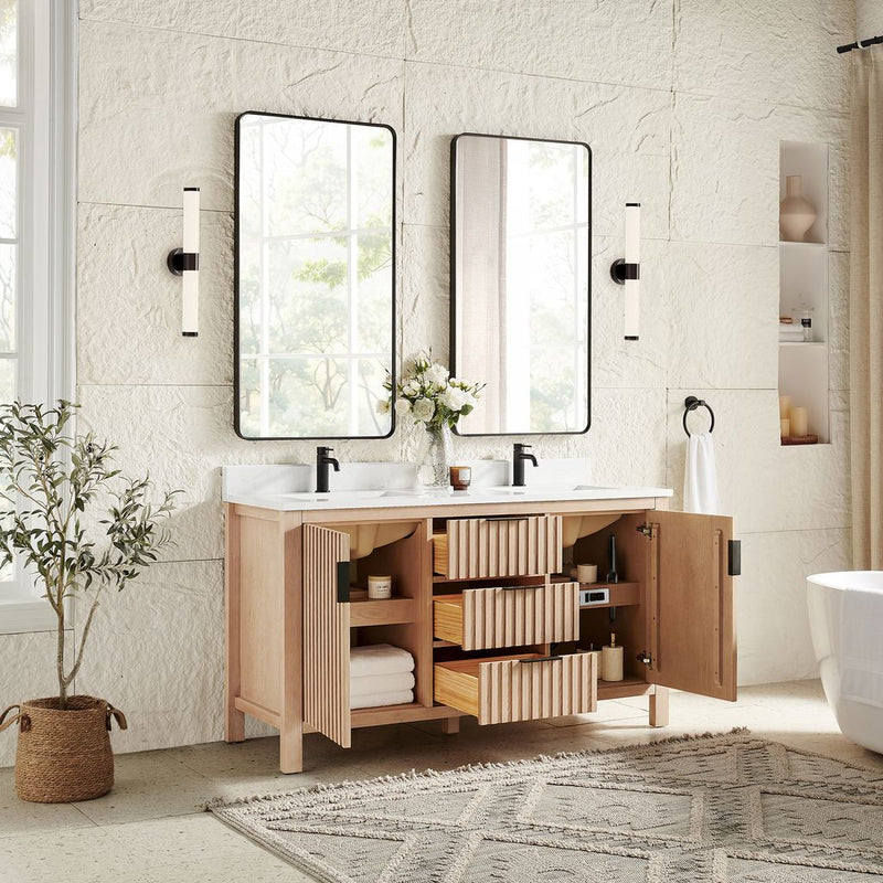 Vinnova 704260M-AN-GW Shenzhen 60M" Double Sink Bath Vanity in Aged Natural Oak