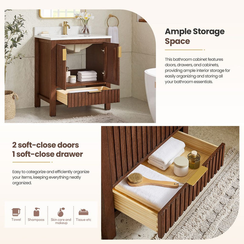 Vinnova 704230-AD-GW Shenzhen 30" Single Sink Bath Vanity in Aged Dark Brown Oak