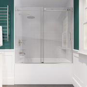 Anzzi Don Series Frameless Sliding Tub Door in Brushed Nickel