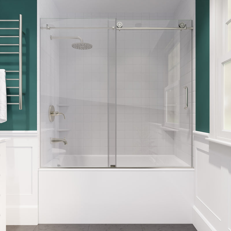 Anzzi Don Series Frameless Sliding Tub Door in Brushed Nickel