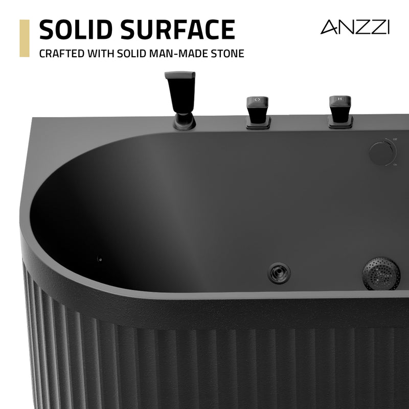 Anzzi FT-AZ514BK-BK Stone Belle 67 in. x 32 in. Freestanding Whirlpool and Air Bathtub in Black