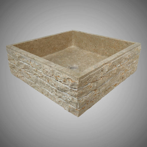 Paldey Marble Vessel Sink with Chiseled Exterior -  Light Cream
