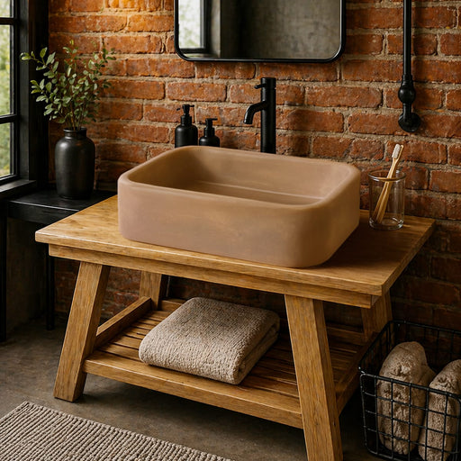 Piero Cast Concrete Rectangular Vessel Sink - Vintage Brown