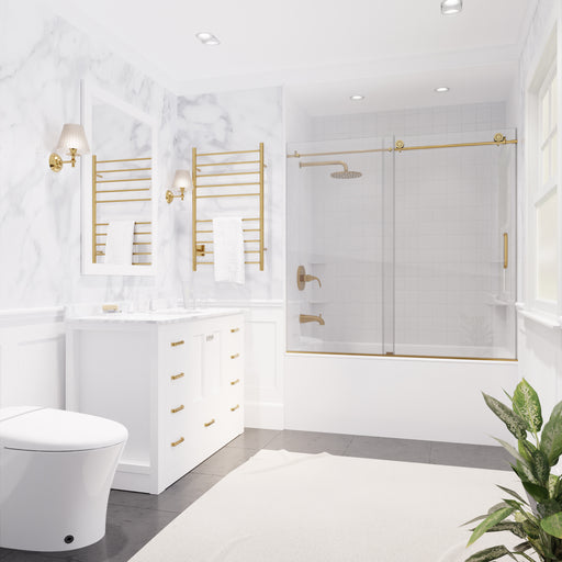 Anzzi Don Series Frameless Sliding Tub Door in Brushed Gold