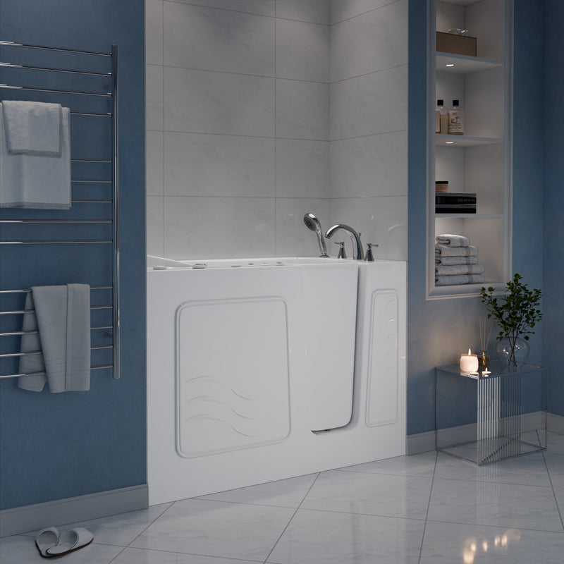 Meditub A2653RWD Collection 26 x 53 Right Side Drain Combination Jetted Bathtub in White with Powered Fast Drain lifestyle
