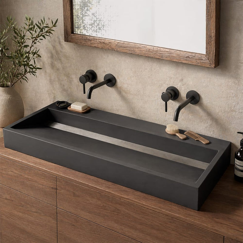 Prospero Rectangular Cast Concrete Vessel Sink - Dusk Grey