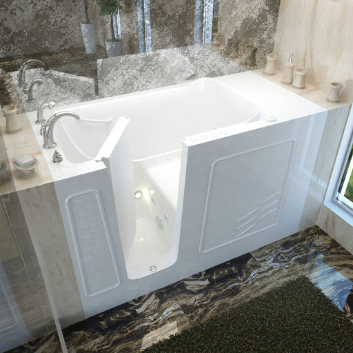 Meditub 3060WILWD Walk-In 30 x 59 Left Drain White Whirlpool & Air Jetted Walk-In Bathtub