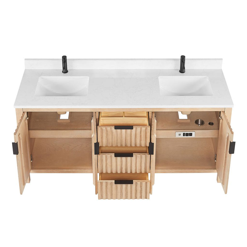 Vinnova 704272-AN-GW Shenzhen 72" Double Sink Bath Vanity in Aged Natural Oak