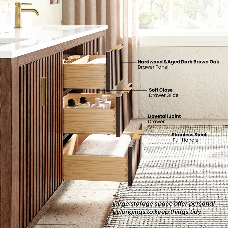 Vinnova 704260M-AD-GW Shenzhen 60M" Double Sink Bath Vanity in Aged Dark Brown Oak