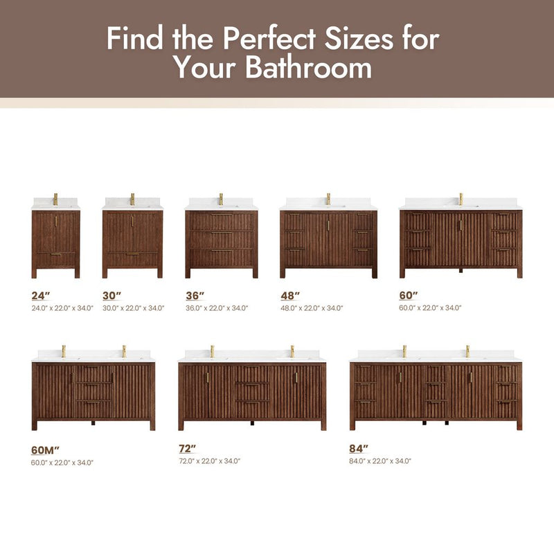 Vinnova 704224-AD-GW Shenzhen 24" Single Sink Bath Vanity in Aged Dark Brown Oak