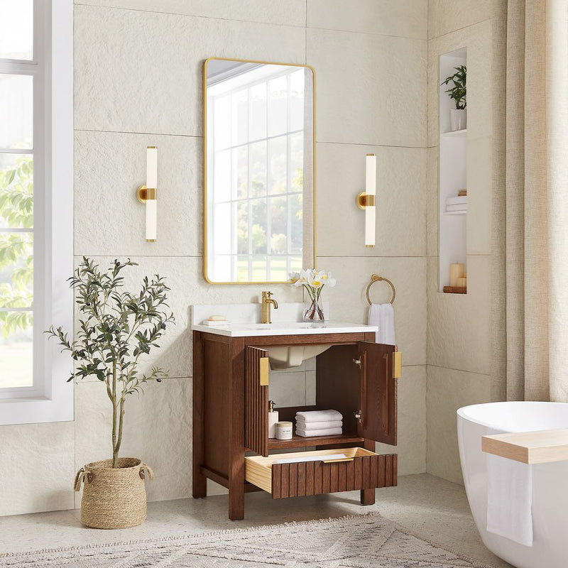 Vinnova 704230-AD-GW Shenzhen 30" Single Sink Bath Vanity in Aged Dark Brown Oak