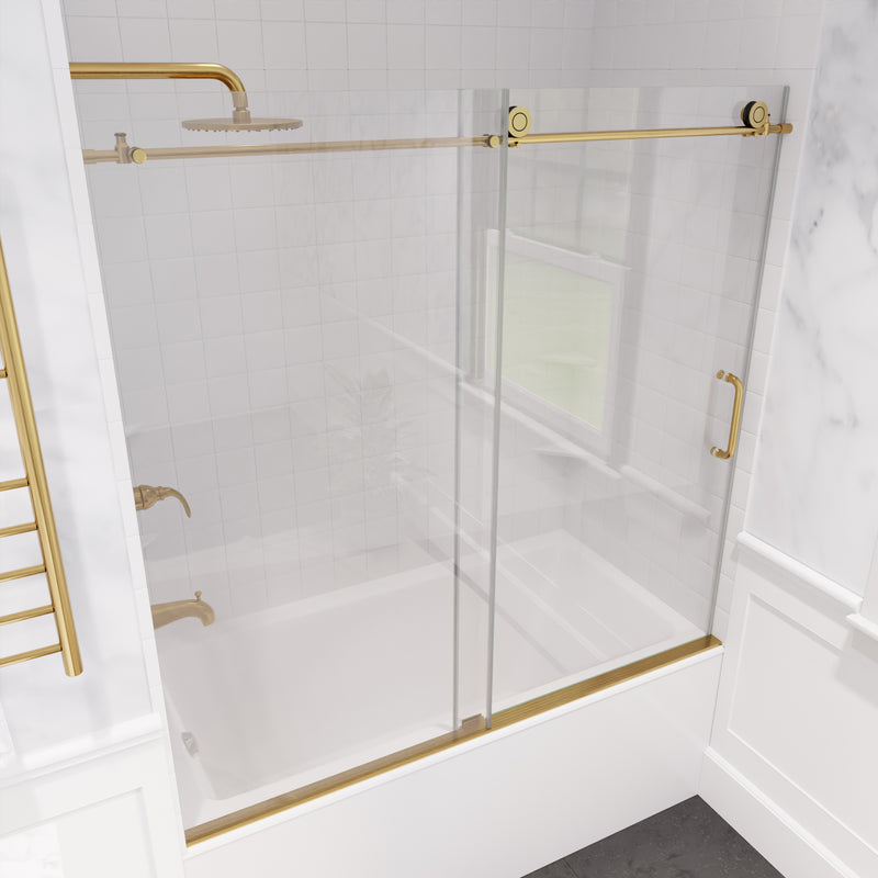 Anzzi Don Series Frameless Sliding Tub Door in Brushed Gold