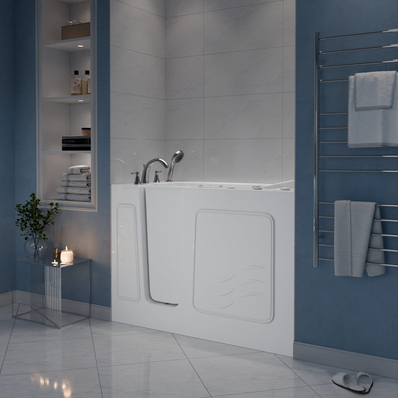 Meditub 2653LWD Collection 26 x 53 Left Side Drain Combination Jetted Bathtub in White with Powered Fast Drain lifestyle