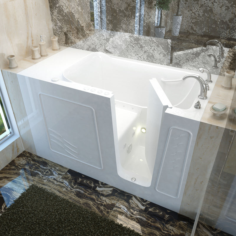 Meditub 3060WIRWD Walk-In 30 x 59 Right Drain White Whirlpool & Air Jetted Walk-In Bathtub