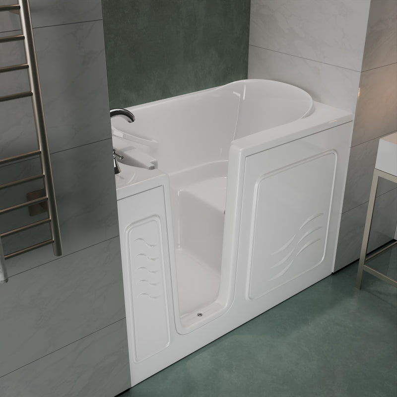Meditub 3053LWS Collection 30 x 52 Left Side Drain Soaker Jetted Bathtub in White with Fast Filling Faucet Set