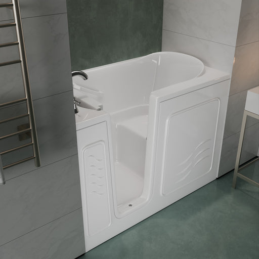 Meditub A3053LWS Collection 30 x 52 Left Side Drain Soaker Jetted Bathtub in White with Fast Filling Faucet Set