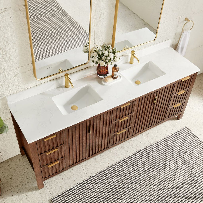 Vinnova 704284-AD-GW Shenzhen 84" Double Sink Bath Vanity in Aged Dark Brown Oak
