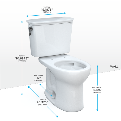 TOTO CST785CEFG#01 Drake Transitional Two-Piece Round 1.28 GPF Universal Height TORNADO FLUSH Toilet with CEFIONTECT, Cotton White - view 2