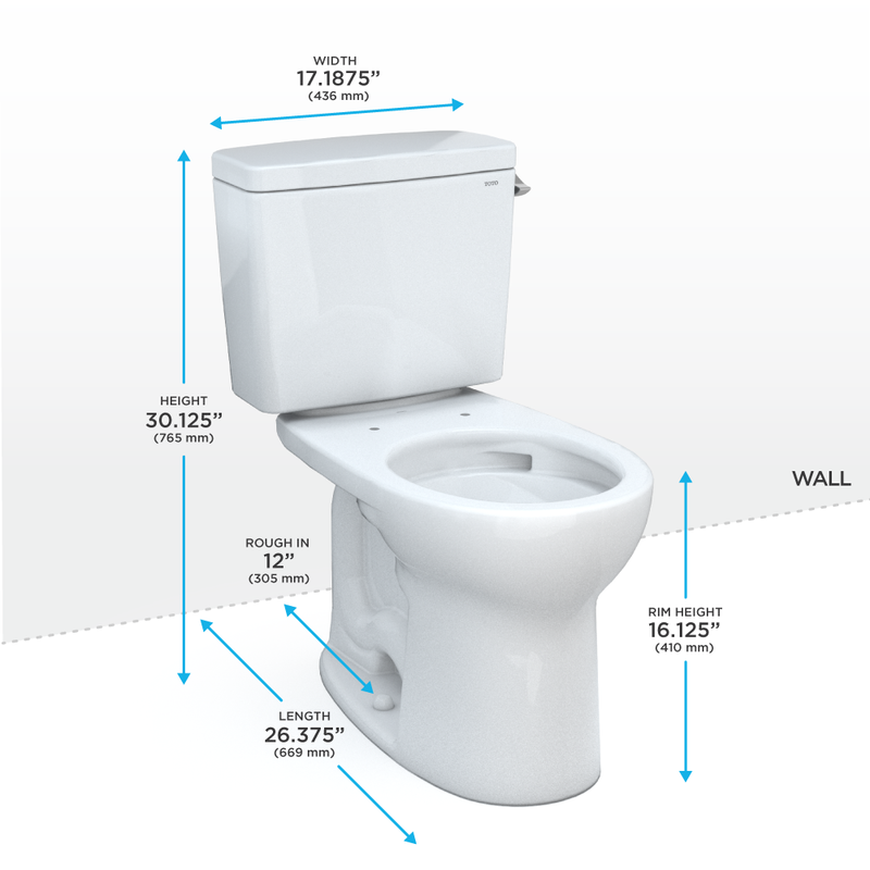TOTO CST775CEFRG#01 Drake Two-Piece Round 1.28 GPF Universal Height TORNADO FLUSH Toilet with CEFIONTECT, Cotton White - view 2